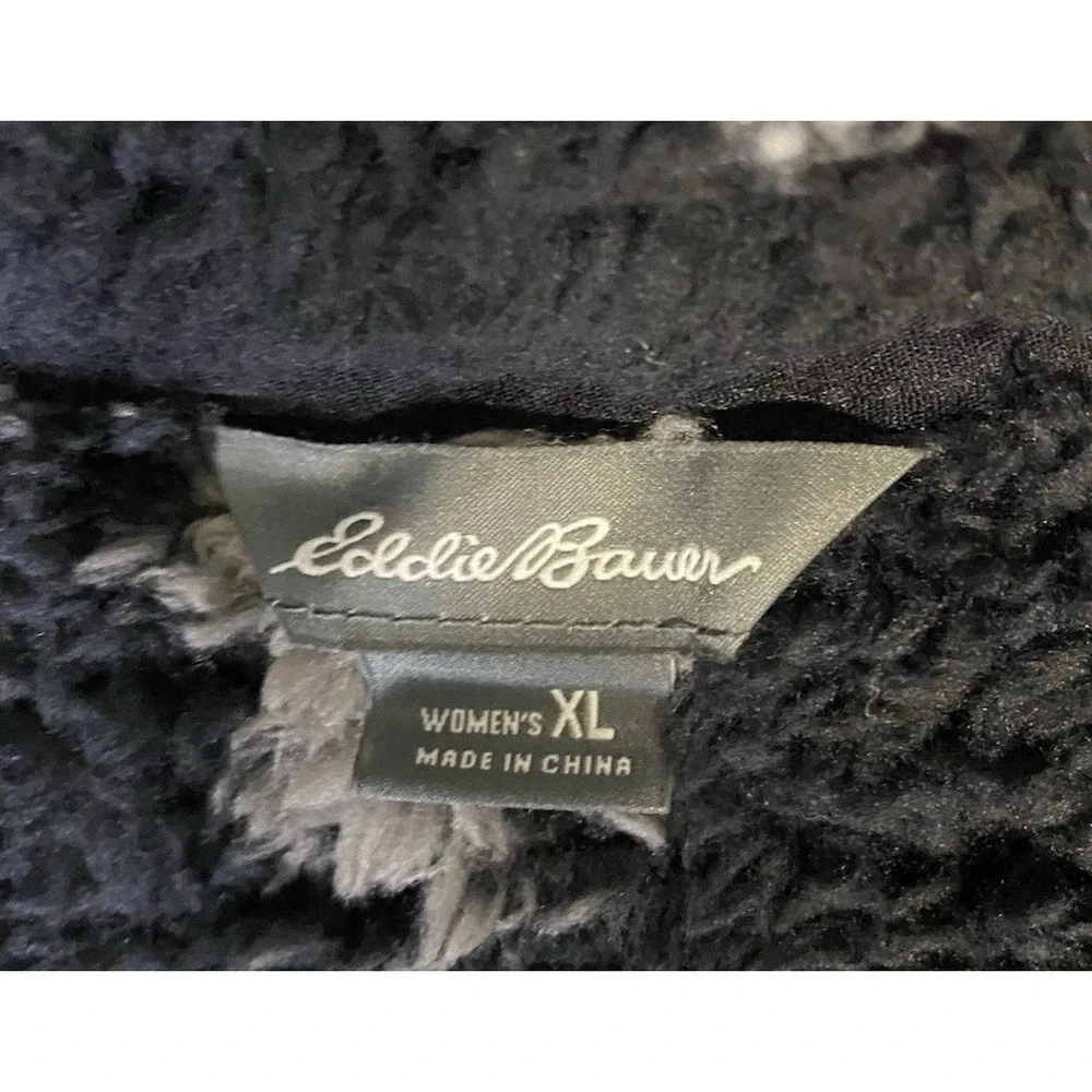 Eddie Bauer Fleece Pullover Women Size XL Black Camo Plush 1/4 Zip Soft Jacket